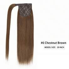 #6 Extensiones de cabello humano Remy para cola de caballo, rectas, color castaño claro, extensiones de cabello para cola de caballo envolvente para mujeres - S6 - Ver 3