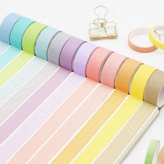 12 Rolls Tent Tape, Solid Color Paper Tape Set, Rainbow DIY Tape