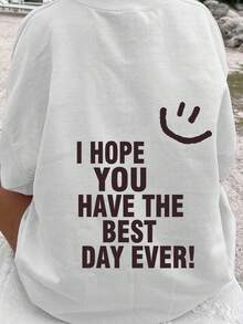 Personalisierter Smile-Alphabet-Slogan , Damen-Sweatshirt aus Baumwolle, schulterfrei, bequem, geschwungen, Super David-Kleidung, Basic, Rundhalsausschnitt, locker, lässig, Street-College-Stil, Frühling, Sommer, langärmlig