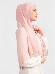 1 chiếc khăn trùm đầu Hijab màu trơn cho nữ, mũ trùm đầu bằng vải chiffon thường ngày cho nữ, phù hợp để mặc hàng ngày - Hồng - Xem 3