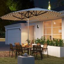 15ft Patio Umbrella Solar Lights UPF50+ Outdoor Umbrella - Cream White - View 1