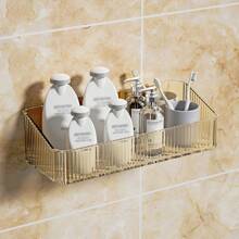 1/2pcs Bathroom Shelf, Home Rustproof Hanging Bathroom Storage Rack, Waterproof No-Drill Wall Mount Organizer For Shower, Toilet, Kitchen, Balcony