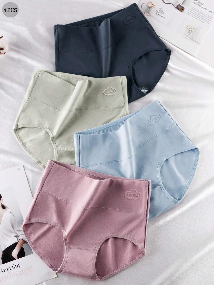 4pcs Women Panties Cotton High Waisted Seamless Breathable Triangle Underwear - Multicolor - View 1