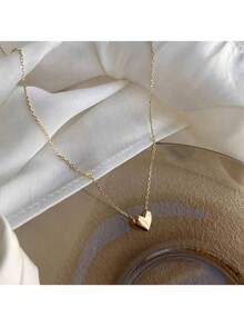 Golden Love Sterling Silver Pendant Necklace Light Luxury High-End Short Heart Collarbone Chain Women's Simple Necklace