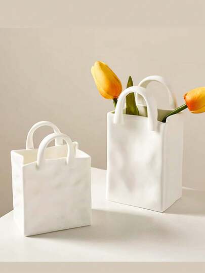 Wit Paper Bag Vase, 5.7 Inch Square Wide Mouth Pleated Unique Matte Bohemian Tafel ation, Home Office Bookshelf ation Is Bedroom Between Students. Flower Vase Glass view 2