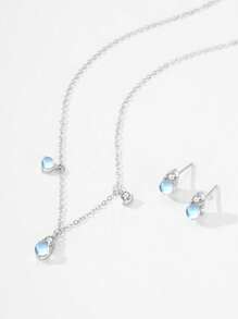 1 Set 925 Sterling Silver Luxury Moonstone Earrings Pendant Necklace Jewelry Set For Women Statement Jewelry Gift