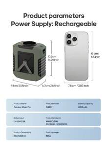 kinscoter 1 Peça Ventilador Portátil Recarregável de Alta Capacidade 8000mAh para Uso Externo, Praia, Camping, Viagens, Acessórios, Refrigerador de Ar, Bateria Portátil, Volta às Aulas, Mini Ventilador Pessoal com Lanterna