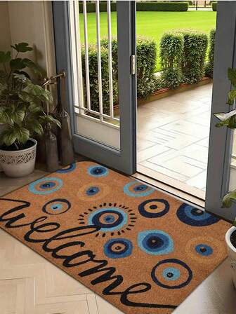 1 件装迎宾门垫，带眼状元素，矩形区域地垫，适用于家庭装饰，宠物友好型门垫，房间装饰