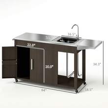 Outdoor Grill Table Grill Cart With Folding Side Table, Steel Sink - 棕色 - 查看 2