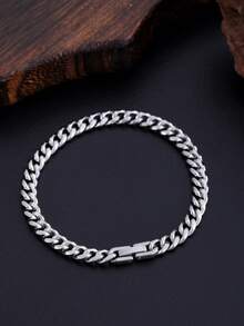 1 buah Gelang Rantai Logam Stainless Steel Desain Minimalis Tahan Pudar, Baja Titanium Tebal Gaya Vintage Modis Perhiasan Punk Cocok untuk Pria - Perak - View 9