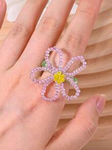 1 Stück charmiger Perlenblumen-Elastikring, farbenfroher & frischer Urlaubsstil, geeignet für Alltag, Party, Geschenke von Frauen, Ganzjährig