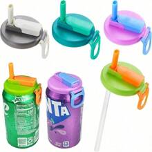 1/4/8pcs Colored Soda Can Lid (With Straw), Silicone Straw Soda Can Lid, Straw Soda Can Lid, Soda Preservation Lid, Reusable, Shock-Resistant And Wear-Resistant, With Handle For Convenient Carrying When Going Out, Suitable For Most People, Outdoor Picnic And Camping, Soda, Beverage, Juice, Sparkling Water Can Lid (Please Install According To The Steps To Prevent The Straw From Falling Off), Party, Festival, Gift