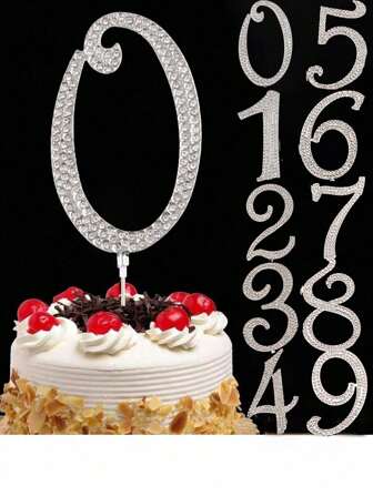 1pc Large Number 0 1 3 4 5 6 7 8 9 Birthday Cake Topper, Silver Sparkling Rhinestone Happy Birthday Cake Topper, Number 1 10 16 18 21 30 40 50 60 70 80 Cake Topper For Birthday Party Wedding Anniversary Decoration