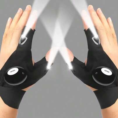 1pc LED Light Up Gloves, Half Finger Gloves For Men & Women, Outdoor Waterproof Night Fishing, Biking, Running Flashlight Gloves, Camping Accessories