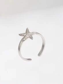 Juego de 5 anillos abiertos de acero inoxidable con diseños de vida marina como concha, estrella de mar y delfín, unisex