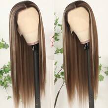 Purple Color Lace Front Wigs Pre Plucked Hairline Long Straight Wigs For Fashion Women Girls Party Daily Wear Glueless Dark Purple Lace Front Synthetic Wigs 13x4 Free Part Heat Resistant Fiber Hair 28 Inch 180% Density - Ash Blonde Highlight - 查看 3