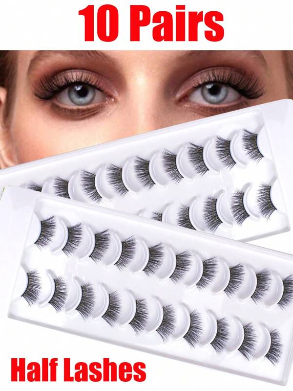 10 paia di ciglia finte a forma di occhio di gatto per il semi occhio, ingrandisce l'aspetto degli occhi, adatte per festival, vacanze, appuntamenti e trucco