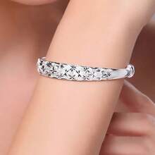 1pc 925 Sterling Silver Plated Bangle With Original Romantic Gypsophila Star Design Bracelets For Women Everyday Wear Holidays Gifts Fashion Elegant Style - Silver - View 6