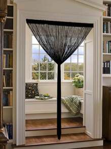 1pc Black Fringe Valance Curtain, Boho Tassel Door Curtain, Room Divider Backdrop For Party, Wedding, Kitchen, Hallway Decor