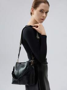 Bolso de cubo de unicolor con textura de moda de verano, bolso de hombro versátil retro de mujer, regalo de Navidad de invierno