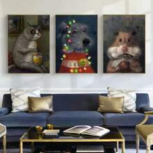 1pc Funny Animals Personify Poster Print Cat Dog Rabbit Hamster Eat Something Canvas Painting Wall Art For Living Room Home Decor Optional Frame