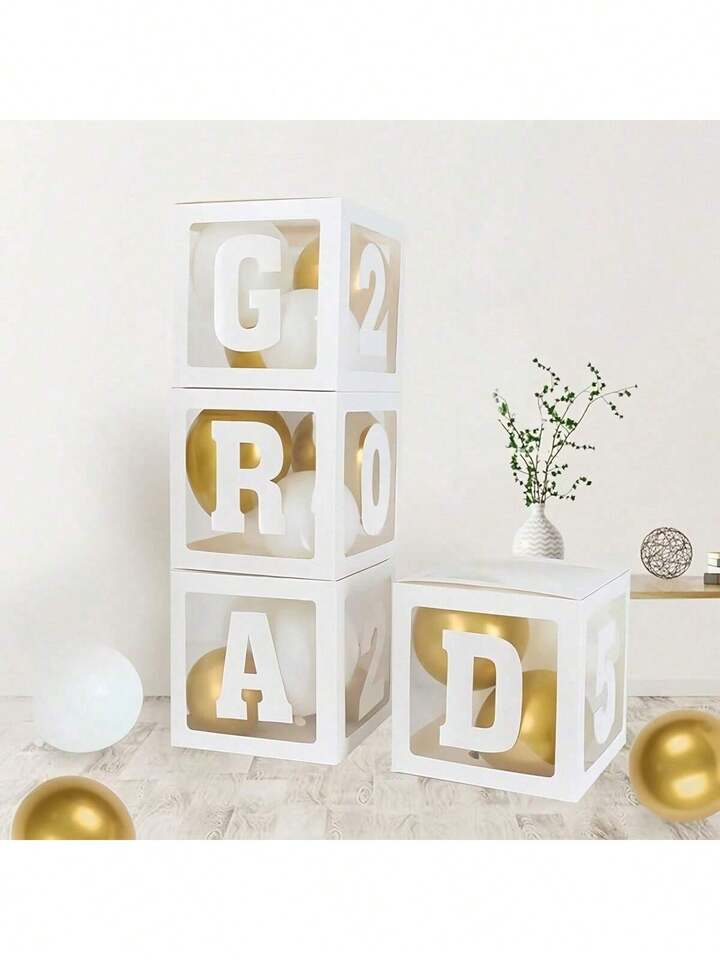2025 Graduation Decorations, 4 White Balloon Boxes With Letters GRAD ...