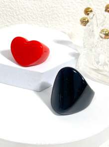 2pcs Minimalist Smooth Textured Wide Asymmetrical Square Resin Rings, Minimalist Style Suitable For Daily Wear