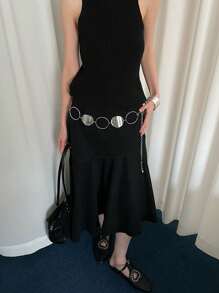 Catena per il corpo in stile geometrico circolare in metallo argento, stile europeo e americano, gioielli sexy per il corpo