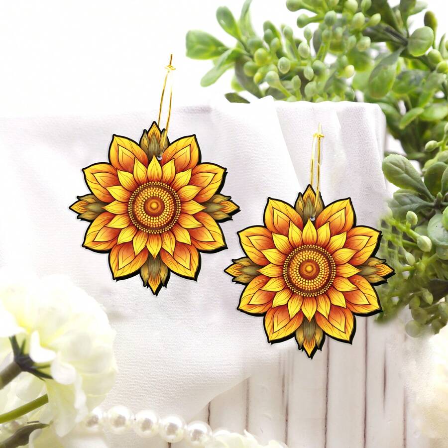 Pendientes de madera con diseño de girasol, aptos para uso diario