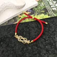 1pc Stainless Steel Elegant Micro-Inlaid Zirconia Horseshoe Buckle Adjustable Red Rope Bracelet, Luxury Style For Women, Suitable For Daily Wear, Holiday Gifts