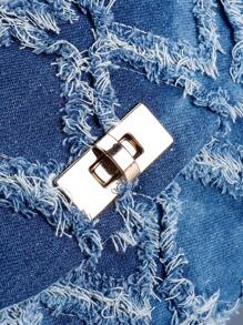 Geantă de umăr simplă din denim la modă, cu design brut la margini, pentru vacanță, întâlniri, cumpărături, cadouri, naveta, facultate, sărbători, viața de zi cu zi.