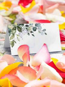 50pcsGreen Leaf Watercolor Place Cards For Weddings Or Parties, Table Seating Cards, Scored, Easy To Fold