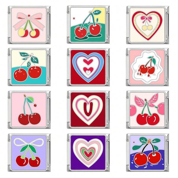 1 pieza Accesorio de joyería con forma de corazón de cereza creativa DIY, pulsera DIY de moda, collar, anillo, tobillera, pulsera modular personalizada y elegante para verano, escuela