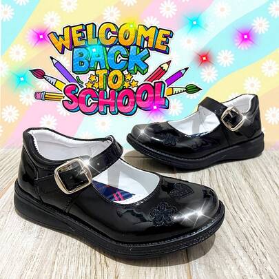 Zapato Escolar Niña Brillante Negro Arco Ortopédico Flats Balerina Antiderrapante Cómodos Ligeros