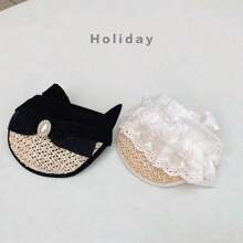 New Spring/Summer Pet Lace Sunhat, Black Bow/White Lace Edge Styles Available, Suitable For Medium And Small Dogs Like Poodle, Bichon Frise, Also For Medium And Small Cats Like Ragdoll, Siamese, Devon Rex