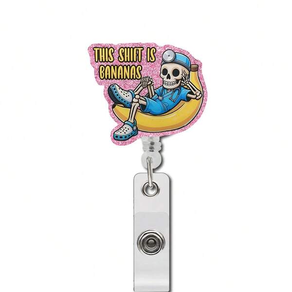 1PC Halloween Is Available Piece Worth Having For Your Day: A Retractable Badge Scroll With Clip, This Shift Is Bananas Fun Skull ID Badge Clip, And A Gift For Nurses, Doctors, Office Staff, Social Workers, And Colleagues,School Supplies,Back To School