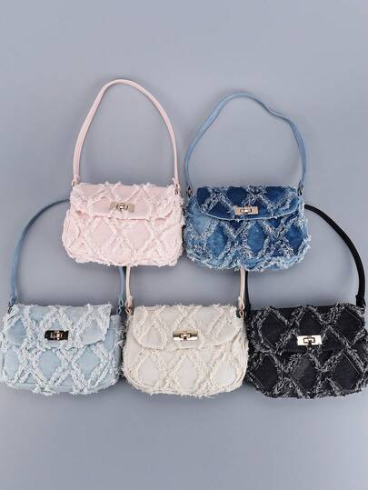 Simple Fashion Denim Shoulder Bag With Raw Edge Design For Vacation, Date, Shopping, Gift Commuting, College, Holidays, Daily Life.