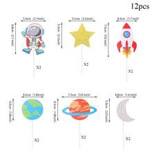 12pcs Astronaut, Planet, Rocket, Spaceship, Moon Star Cupcake Toppers, Space Themed Cake Decorations, Suitable For Baby Shower, Birthday Party