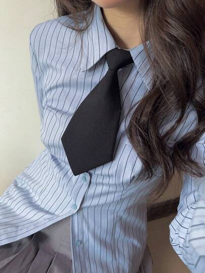 1pc Women's No-Tie Solid Color Necktie, Y2K Fashion Bow Tie, JK Cosplay Scarf, Suitable For Daily, Campus And Business Party Wear