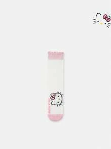 Sanrio 1Pair Sanrio Hello Kitty Women'S Knee-High Socks, 100% Polyester, Breathable Mesh, Cute Animal Pattern, Comfortable Knit Fabric, Long Tube Sports Socks,