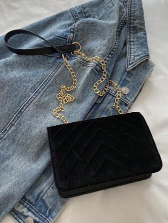 Bolso de hombro acolchado de piel de poliuretano de unicolor para mujer, bolso bandolera cruzado versátil de solapa para banquete y noche con cadena, nuevo bolso cuadrado casual para vacaciones y viajes con compartimento para teléfono móvil y monedero, bolso bandolera para uso diario para trabajadores de cuello blanco y estudiantes