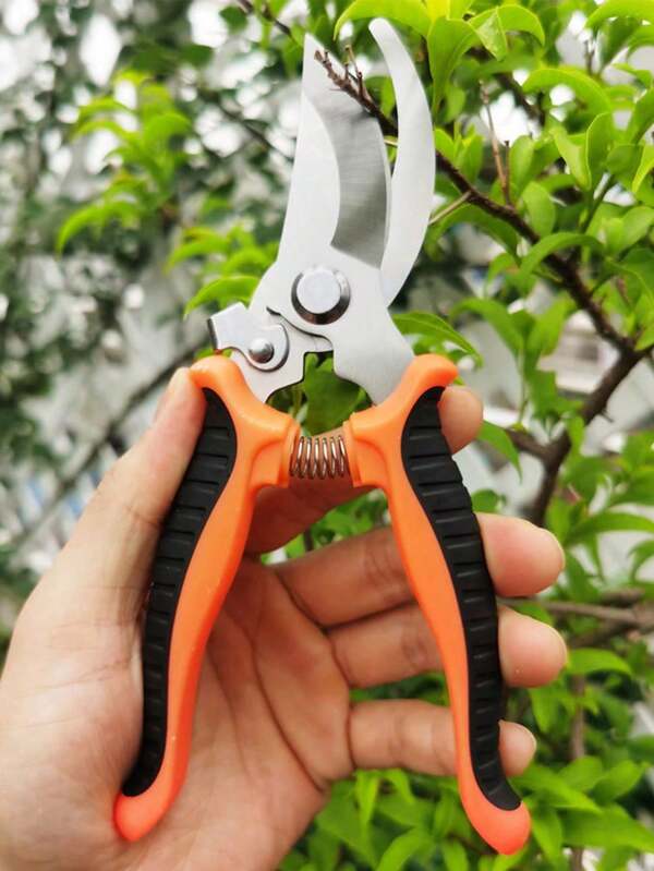 1pc 19cm Upgraded Stainless Steel Gardening Pruning Shears, Fruit Picking Tool, Orange Color, Garden Scissors
