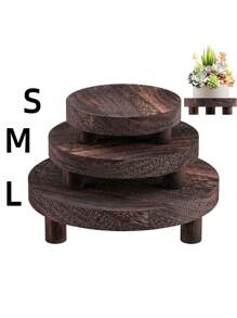 Wooden Risers For Display Wood Pedestal Stand Mini Tray Stand Round Wooden Pedestal Holder Rustic Riser For Decor Tiered Tray Decor Home Kitchen, Distressed Wood Risers Farmhouse Pedestal Display Stand Rustic Pedestal Stand Beaded Decor For Tiered Trays Home (Brown)