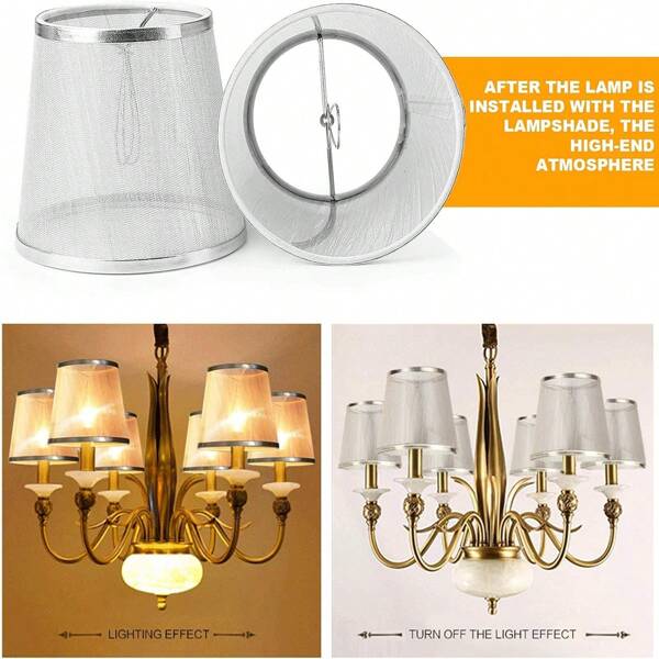 2 Stücke E14 Schraubfassung Gold & Silber Tüll Lampenschirme, geeignet für amerikanischen Stil Kronleuchter, Wandleuchten, Tischlampen & Pendelleuchten