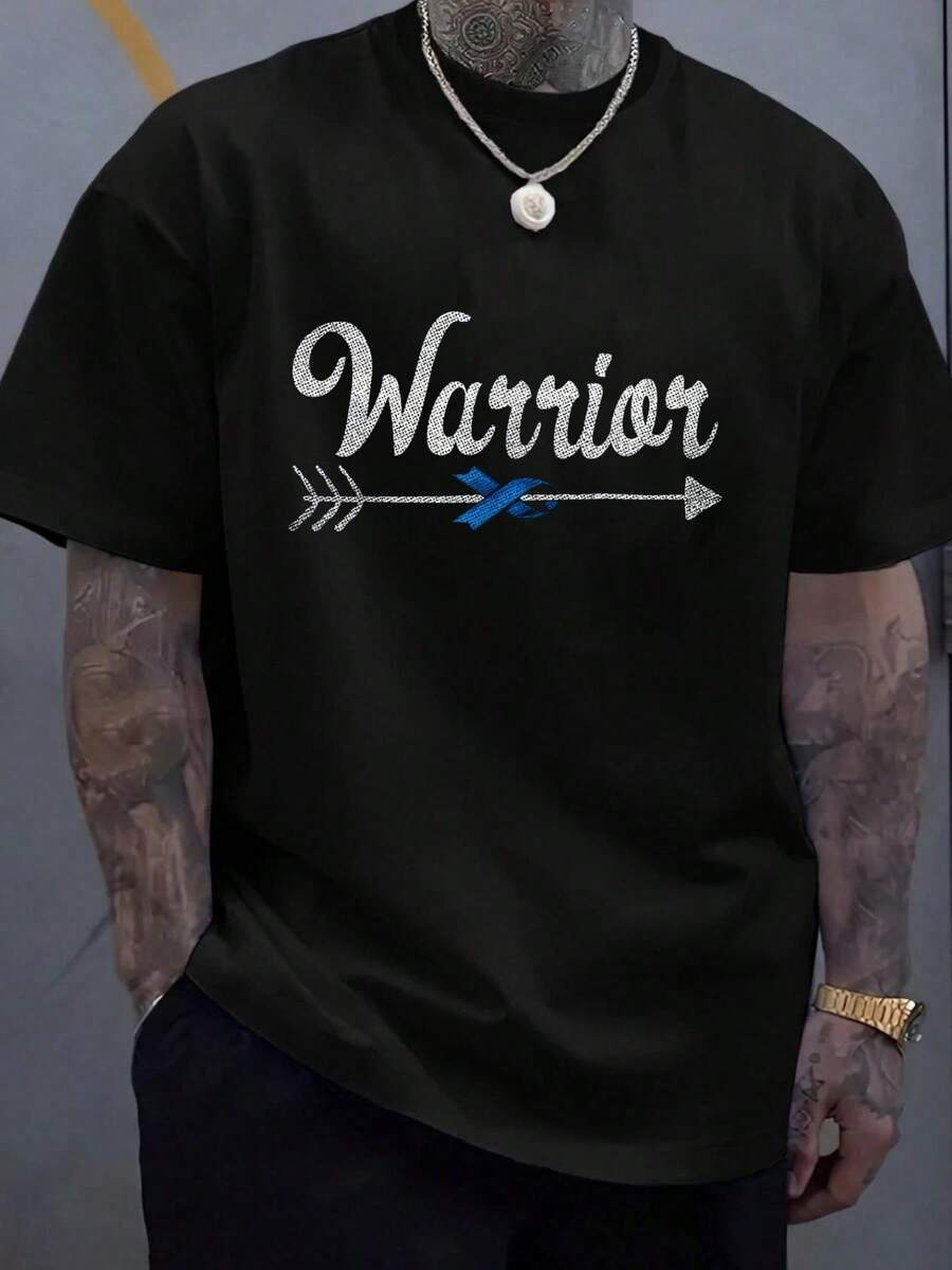 100% Cotton Colon Cancer Awareness Colonoscopy Warrior Survivor Gift T-Shirt Women's Men's Graphic Tee Causal Tops Fashion Tshirt Short Sleeve T-Shirt - 黑色 - 查看 1