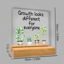 [4x4 Inch Inspirational Desk Plaque] Acrylic Decorative Sign "Growth Looks Different For Everyone", Classic Style Inspirational Desk Plaque, 4x4 Inch, English Language, With Tabletop Mounting, For Office, Classroom, And Partition Decor, Multipurpose Decorative Gift