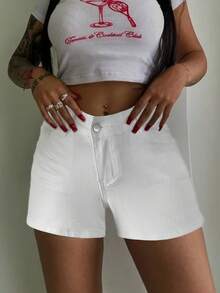 Women's Elastic High Waist Shorts With V Waist - White - View 6