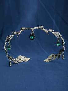 1pc Crystal Leaf Headband Crystal Hair Accessories Jeweled Headband Wedding Headpiece For Bride Retro Leaf Necklace Rhinestone Forehead Hairband Pendant Headband Bride Headdress - Multicolor - View 9