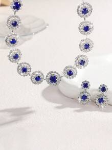3pcs Luxury Wedding Party Women Dresses Rhinestone Diamond Decor Jewelry Fashion Sparkly Choker Necklace & Earrings Set Prom Costume Jewelry Set Accessories (2 Earrings And 1 Necklace)