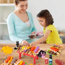 过家家儿童烧烤玩具套装，烤架，托盘，逼真食物，厨房烧烤串烤肉串套装，男孩女孩生日节日礼物